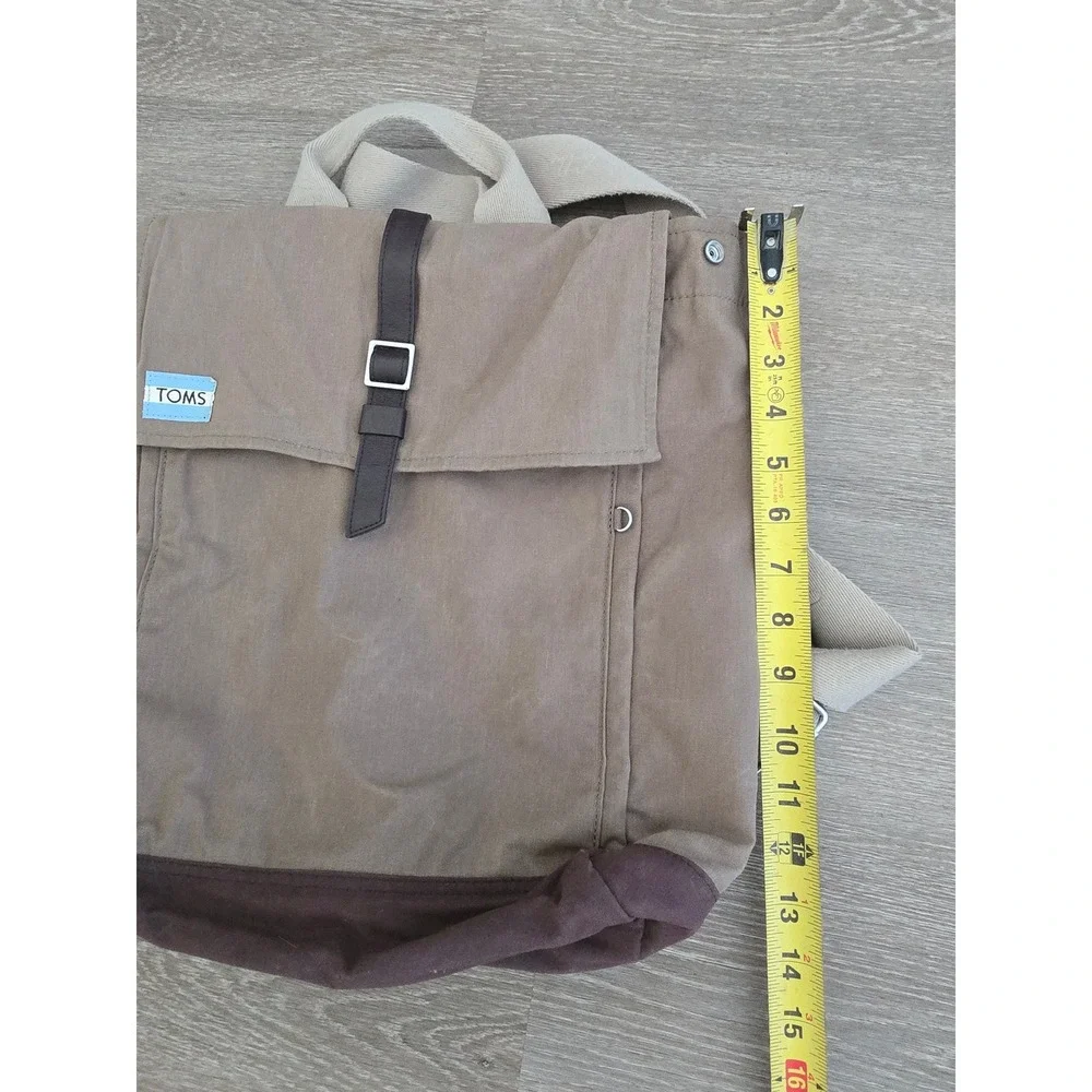TOMS‎ Canvas Backpack Taupe Brown Buckle Flap Commuter Bag